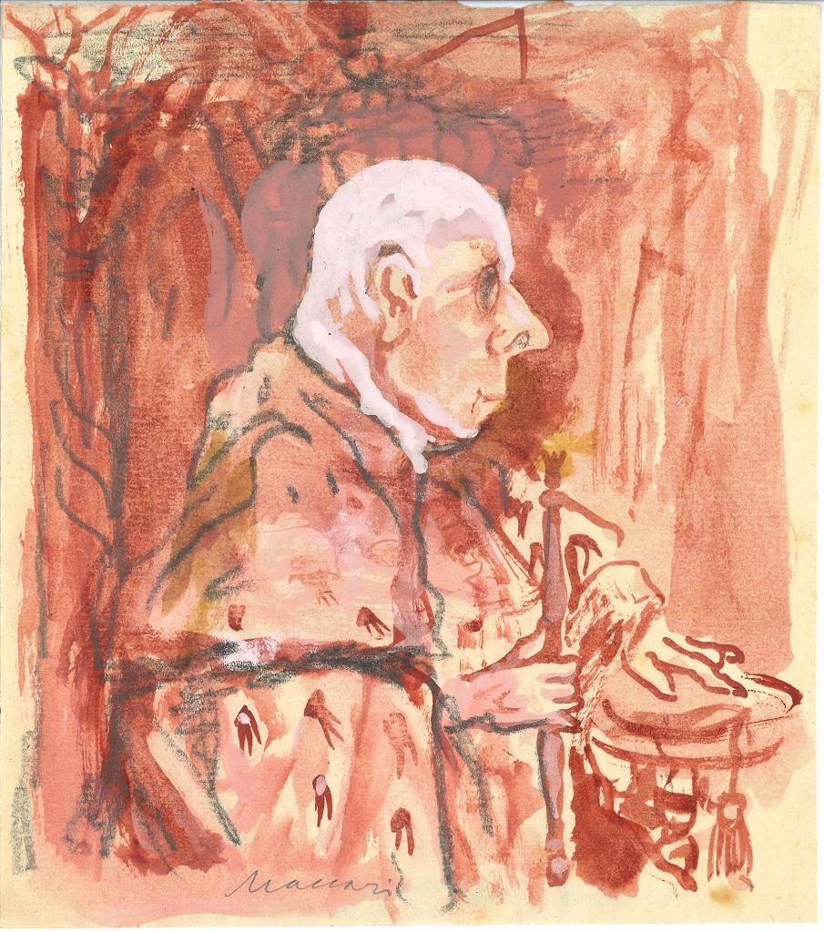 Il Sovrano (El Rey) - Dibujo en técnica mixta sobre papel de M. Maccari - Años 70