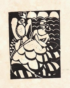Figures - Original Woodcut Print on Paper - Early 20th Century