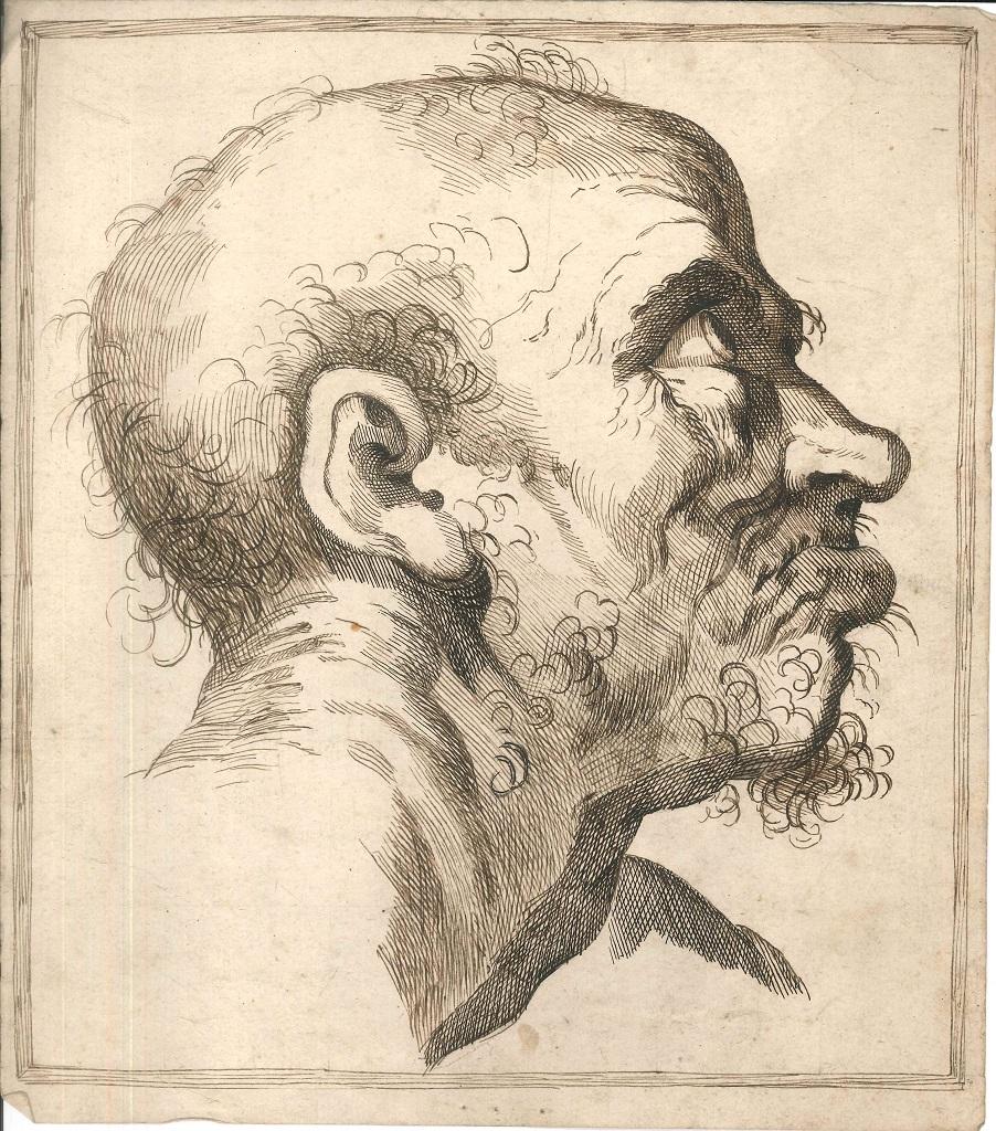 Unknown Portrait - Grimace -  China Ink and Watercolor Drawing - 18th Century