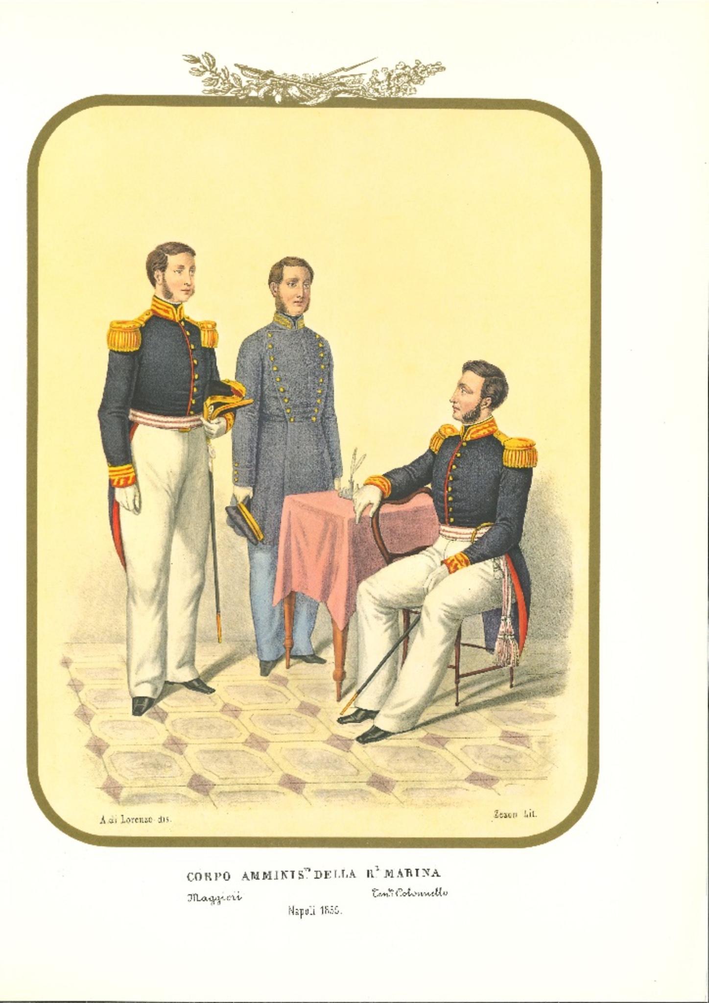 Antonio Zezon Figurative Print – Administrativer Korpus des Realen Marin – Originallithographie von A. Zezon – 1855