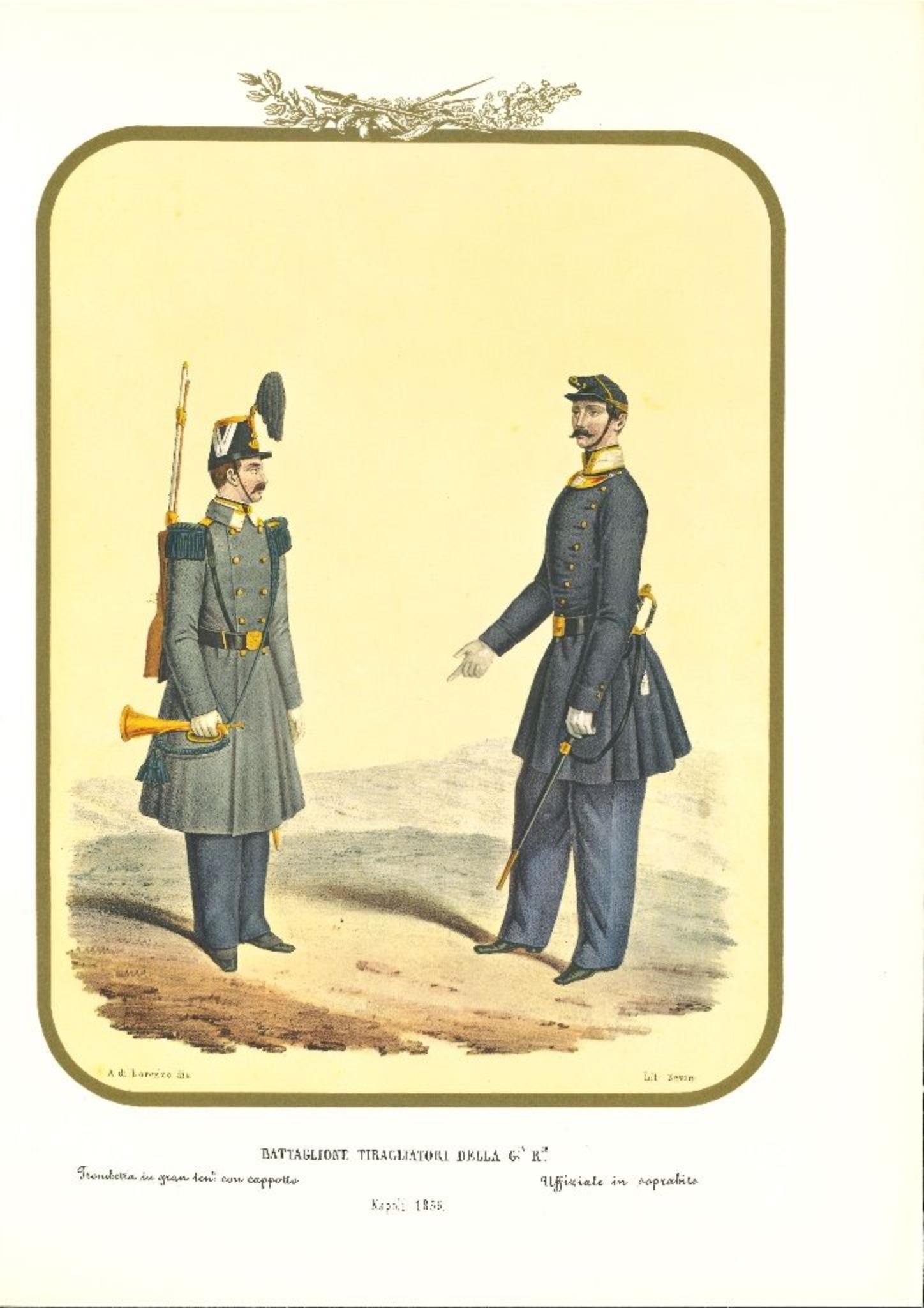 Antonio Zezon Figurative Print - First Royal Guard Shooter Battalion - Original Lithograph by A. Zezon - 1856