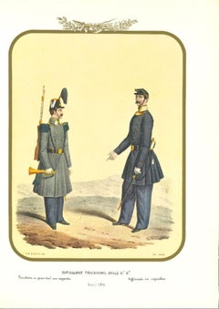 Antique First Royal Guard Shooter Battalion - Original Lithograph by A. Zezon - 1856