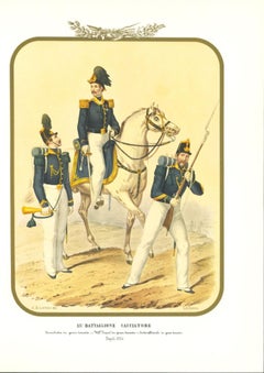 Antique XIII Hunter Battalion - Original Lithograph by Antonio Zezon - 1854