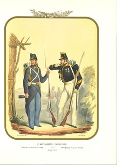 Antique VI Hunter Battalion	Simple Product - Original Lithograph by Antonio Zezon - 1853