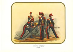 Artillerie en forme de cheval - Lithographie originale d'Antonio Zezon - 1853