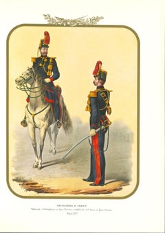L'artillerie et la traîne - Lithographie originale d'Antonio Zezon - 1853