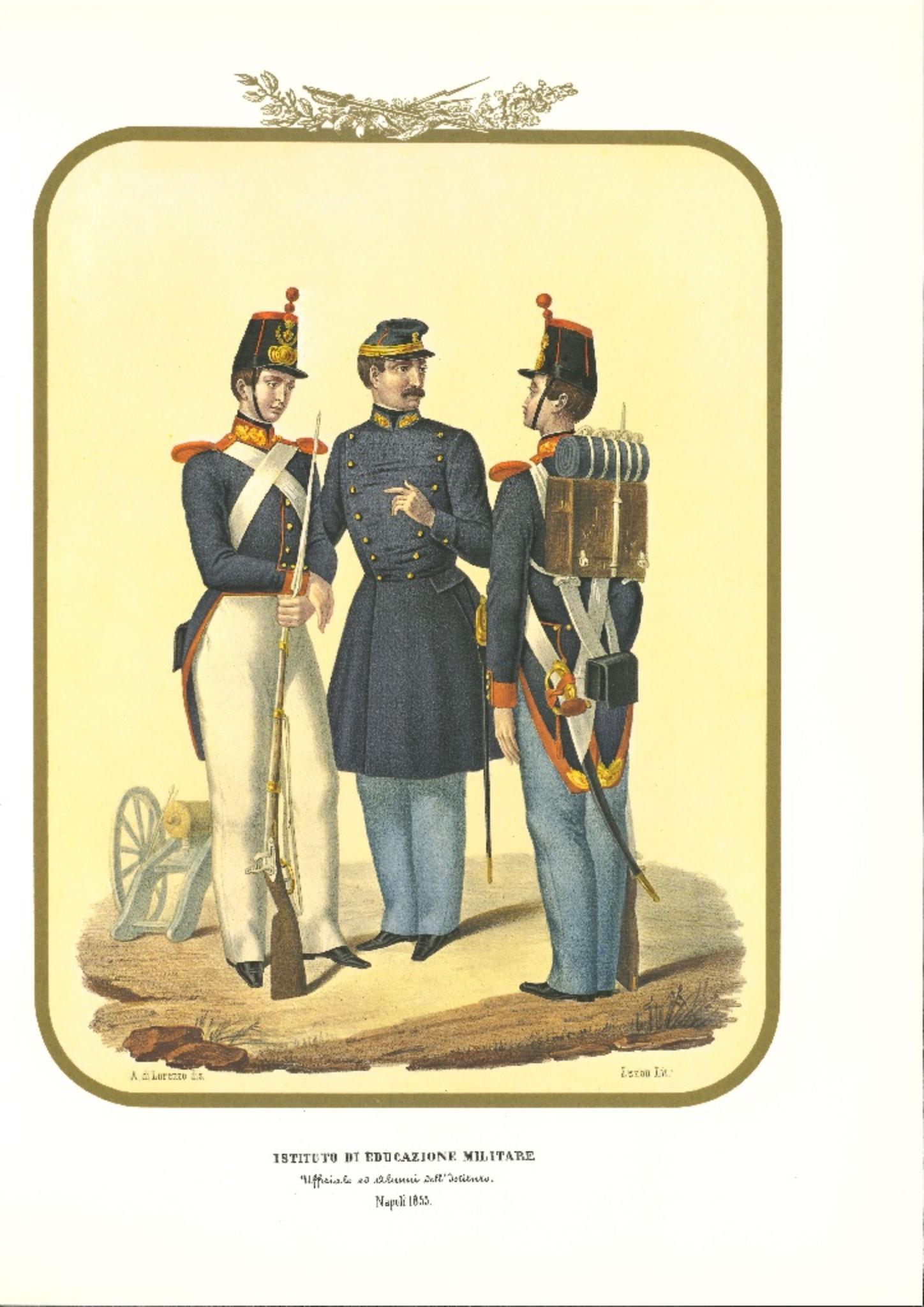 Military Education Institute ist eine Original-Lithographie von Antonio Zezon. Neapel 1853.

Interessante Farblithografie, die einige Mitglieder des Militärischen Bildungsinstituts beschreibt: Beamte und Schüler des Instituts.

Dieser Druck ist in