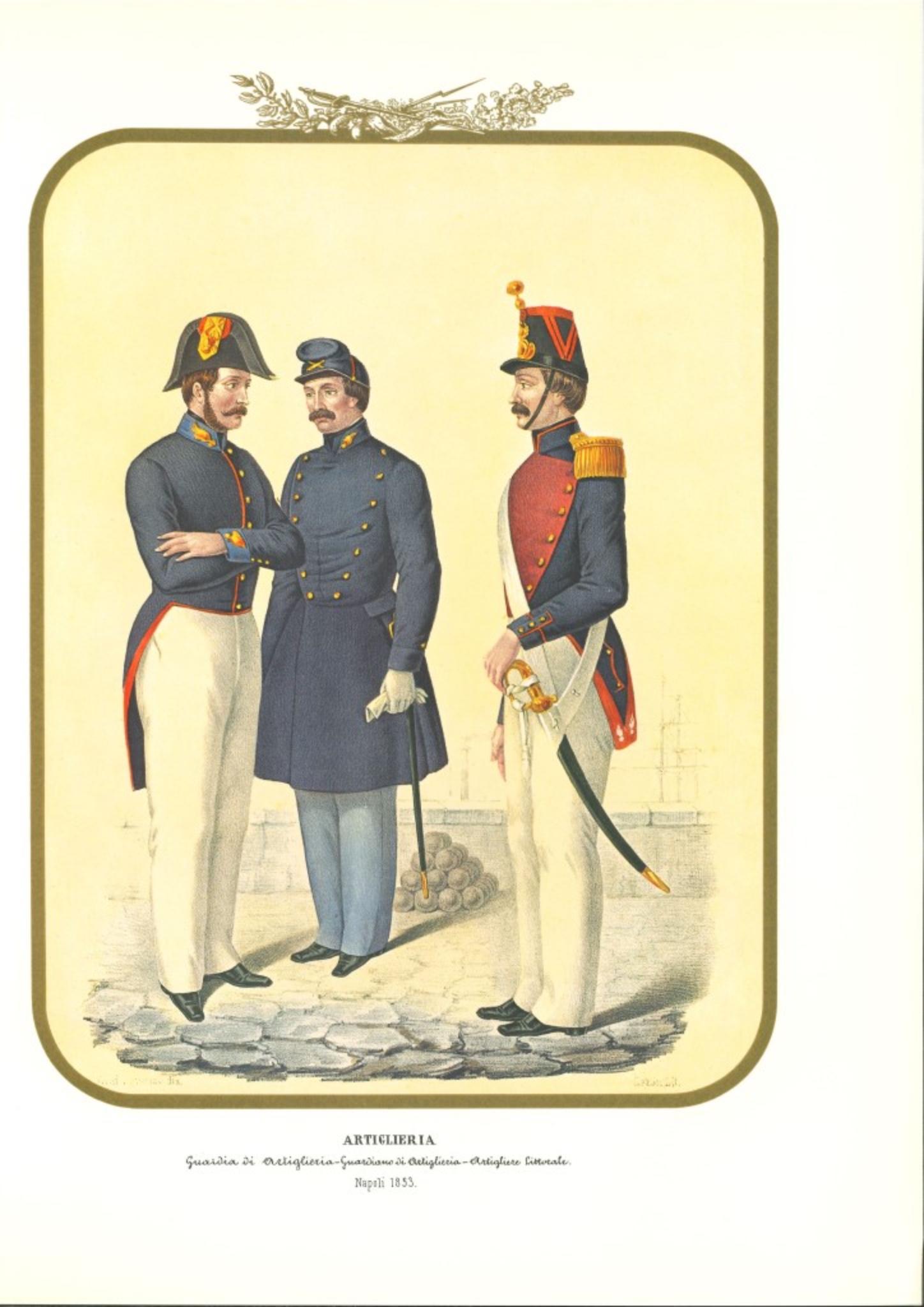 Artiglieria è una litografia originale di Antonio Zezon. Napoli 1853.

Interessante litografia a colori che descrive alcuni membri dell'Artiglieria:  Guardia d'artiglieria - Guardia d'artiglieria - Artigliere litoraneo

In ottime condizioni, questa