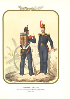 Schweizer Artillery – Lithographie von Antonio Zezon – 1854