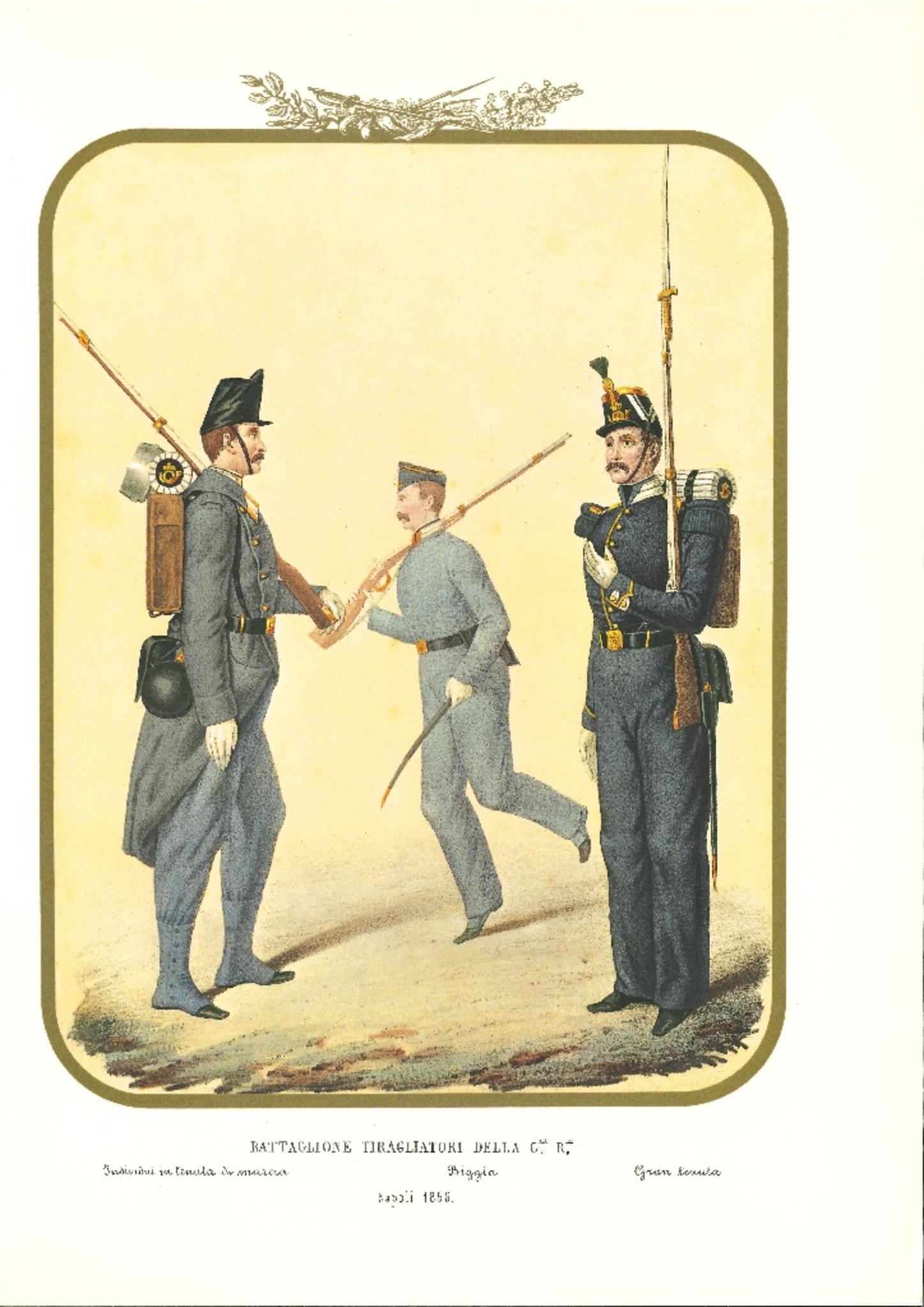 Figurative Print Antonio Zezon - Le quatrième bataillon de chasseurs de la Garde royale - Lithographie originale de A. Zezon - 1856