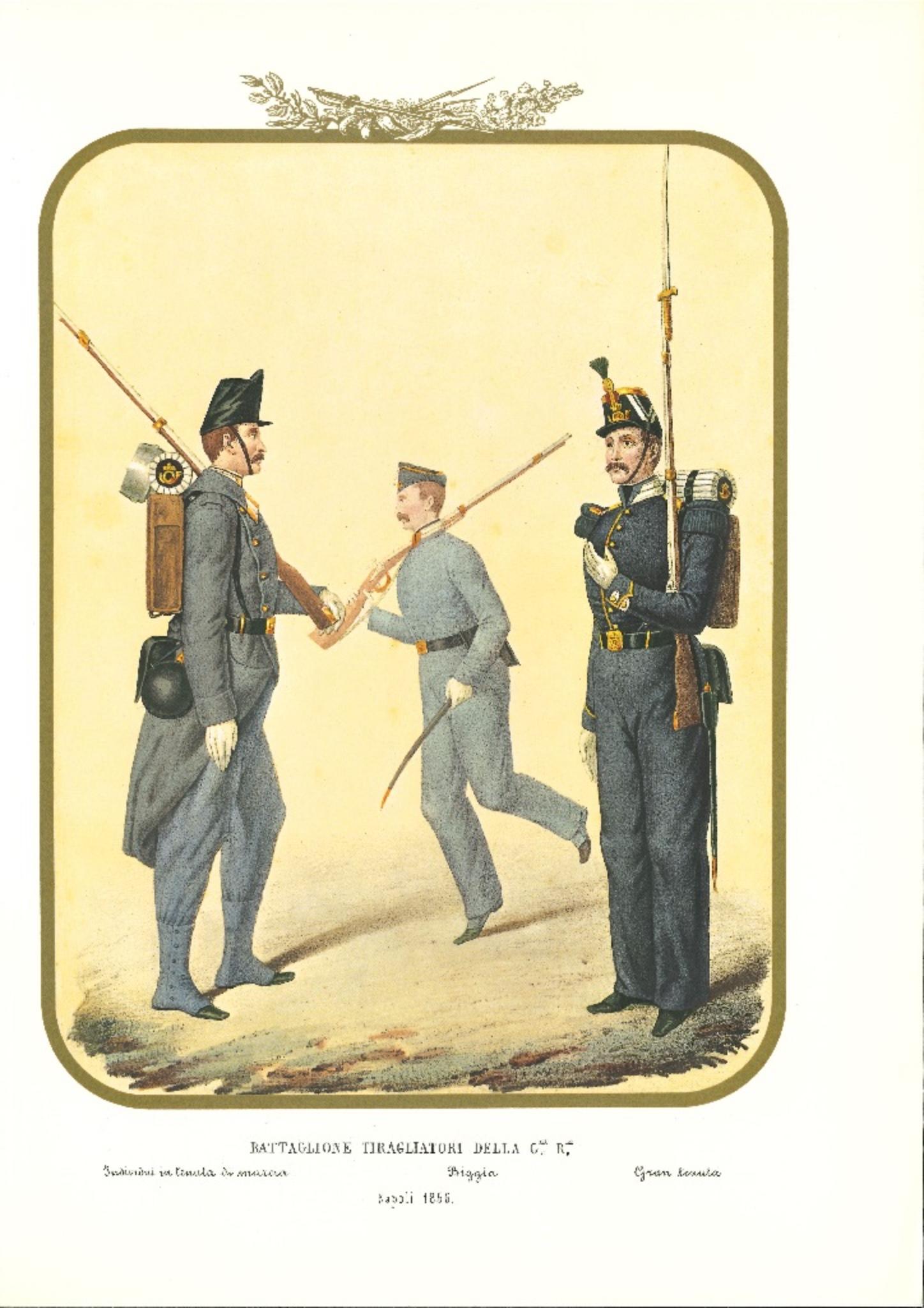 Figurative Print de Antonio Zezon - Cuarto Batallón de Tiradores de la Guardia Real - Litografía original de A. Zezon - 1856