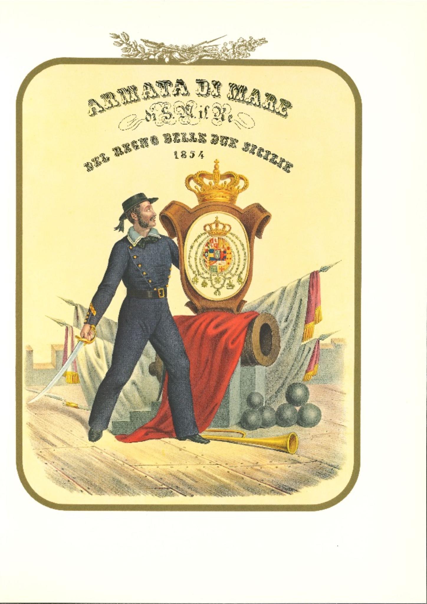 La Armada Real (Armata del mare) es una litografía de Antonio Zezon.

Interesante litografía en color que describe la Armada del Mar con el Escudo Real en el centro apoyado en un cañón y sostenido por un Marinero.

En excelente estado, pertenece a