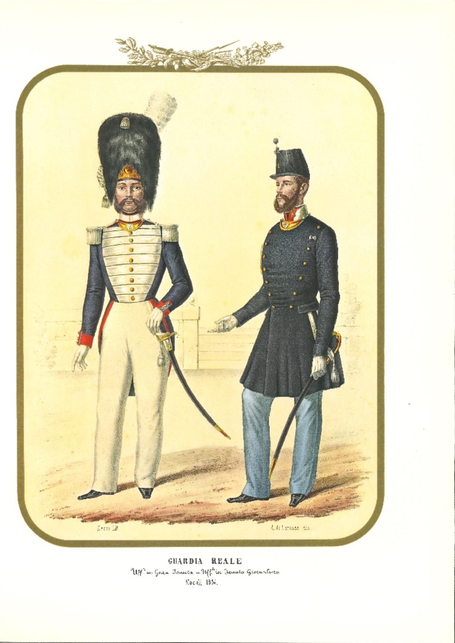 Royal Guards is an original lithograph by Antonio Zezon. Naples, 1854.

Interesting colored lithograph which describes the Royal Guards, Two Officers in dressing uniform.

In excellent condition, it belongs to one of the most famous lithographic