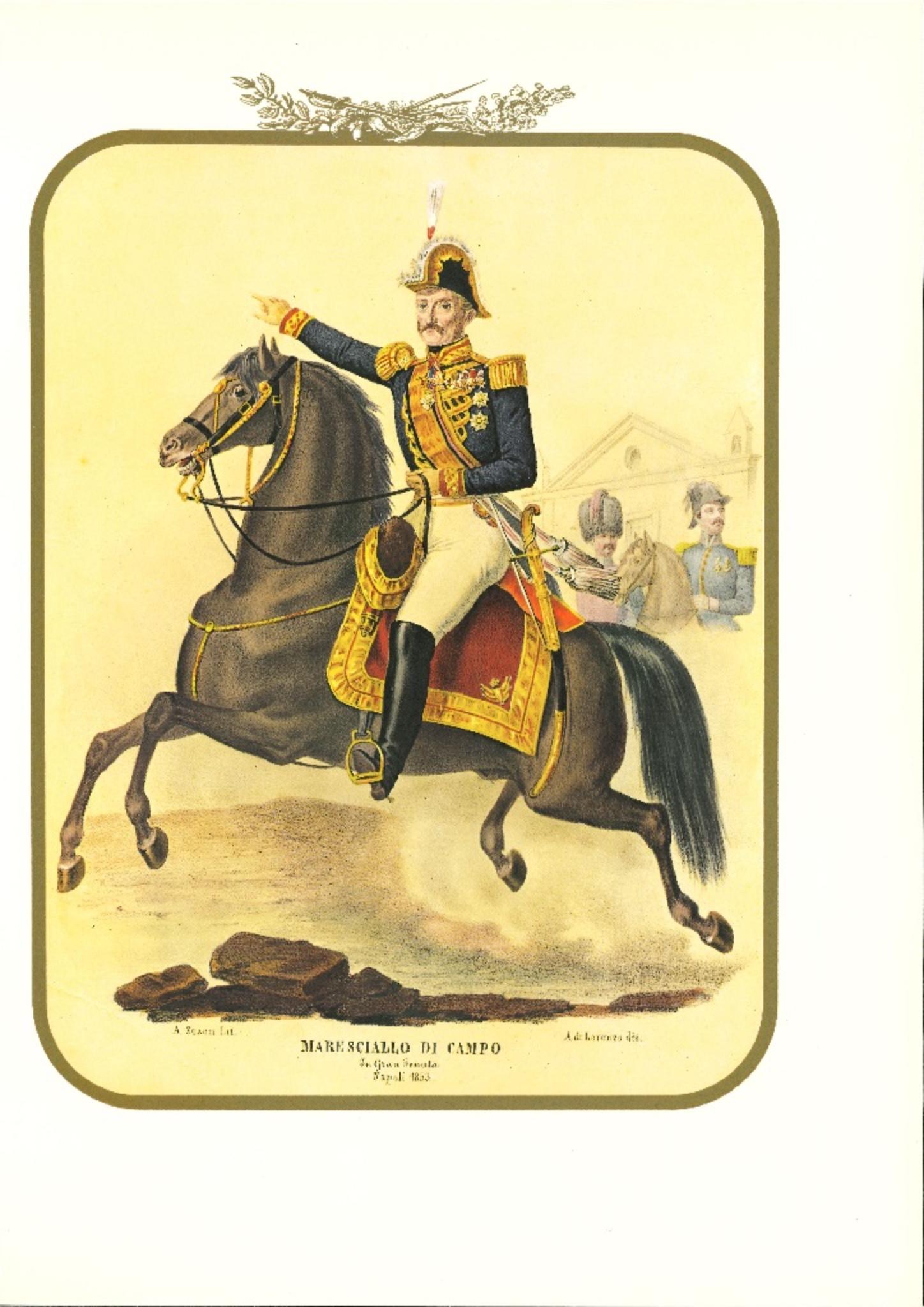 Field Marshal is a lithograph by Antonio Zezon. Naples 1853.

Interesting colored lithograph which describes a Field Marshal riding his horse, in great estate.

In excellent condition, this print belongs to one of the most famous lithographic