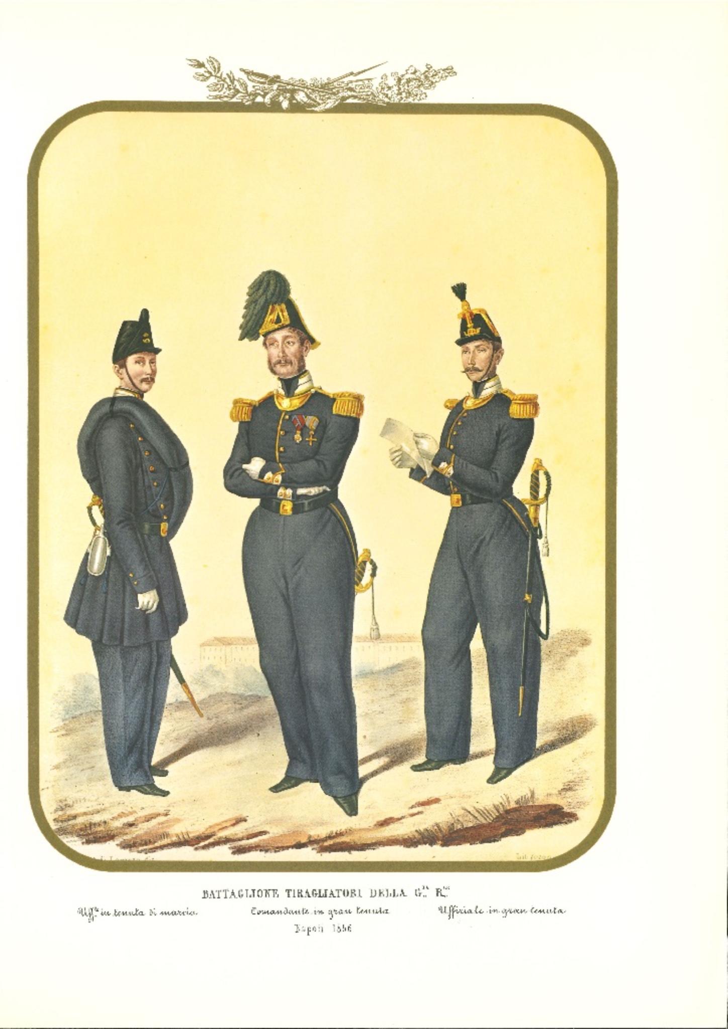 Third Royal Guard Shooter Battalion - Lithograph by A. Zezon - 1856