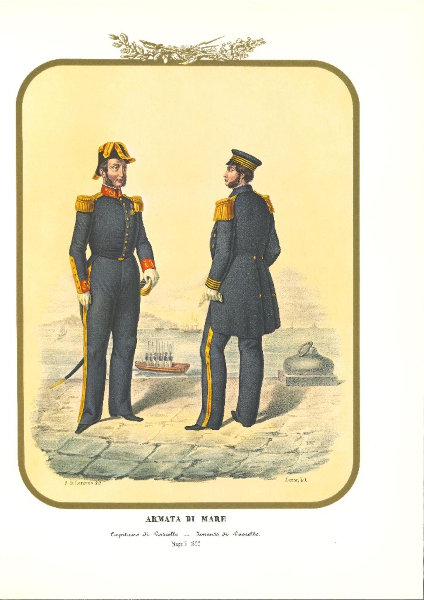 Antonio Zezon Figurative Print - Navy: Captain and  Lieutenant -Original Lithograph by A. Zezon - 1855