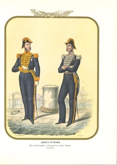 Marine: Hinterer Admiral und Brigadier – Original Lithographie von A. Zezon – 1855