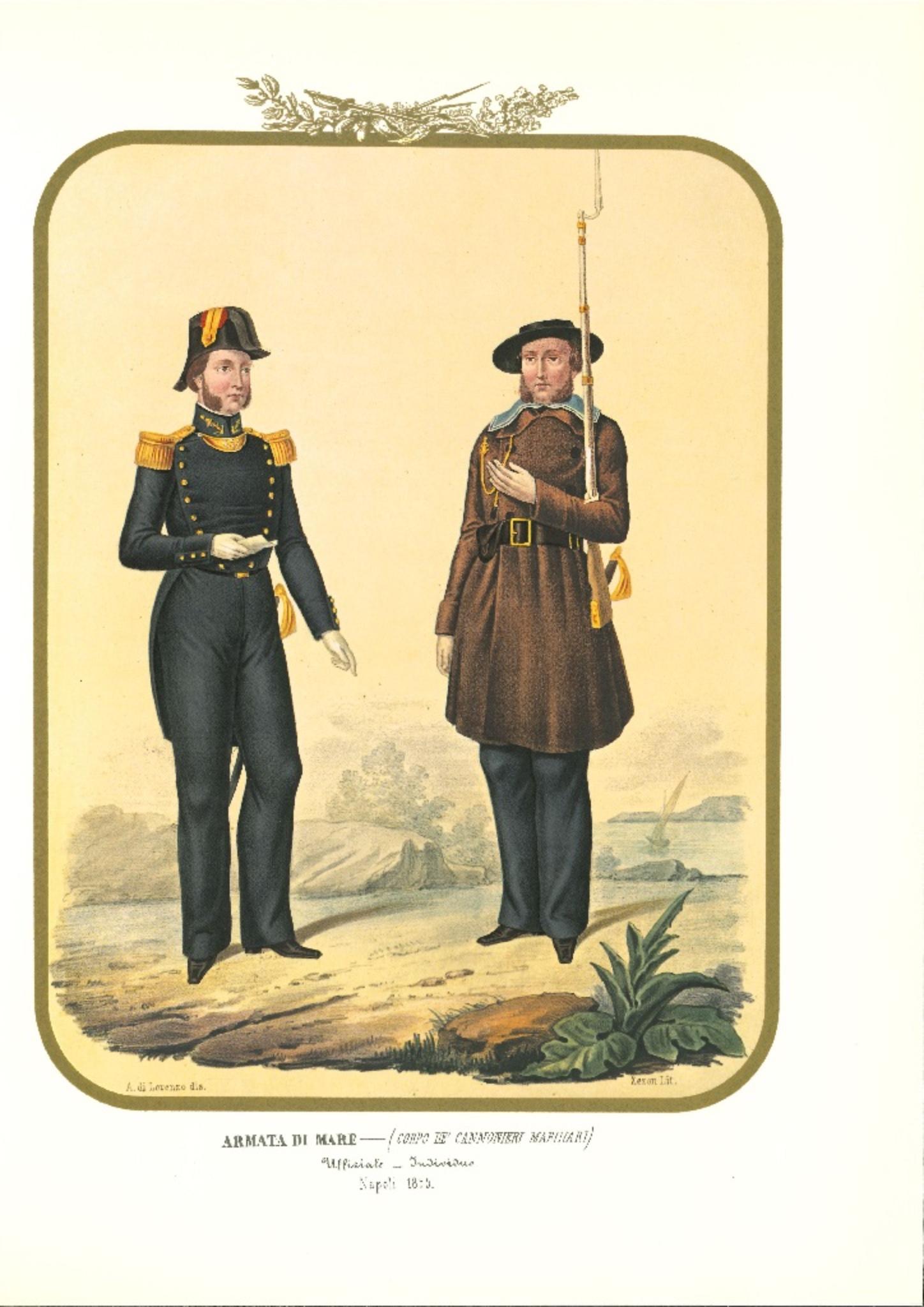 Antonio Zezon Figurative Print - Navy: Corps of Seafaring Gunners - Original Lithograph by A. Zezon - 1855