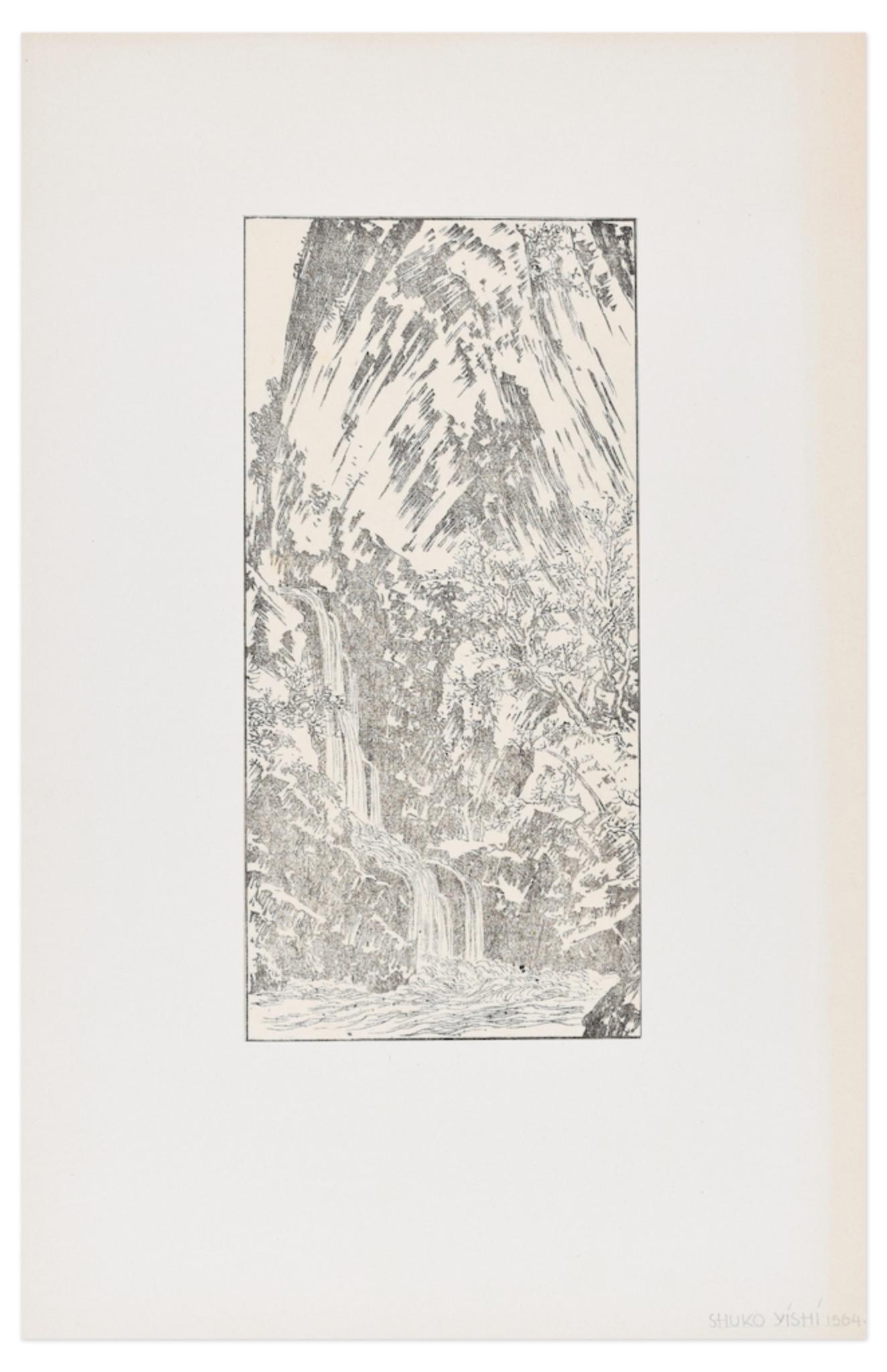 Le paysage est une réimpression d'une gravure sur bois réalisée d'après Shuko Yishi (1564- ?)

L'état de conservation est très bon.

Inclus un passepartout : 50 x 32,5 cm

L'œuvre représente un paysage poétique de chutes d'eau à travers une couleur