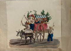 Wagon with Neapolitans - Gouache by Michela De Vito - 19th Century