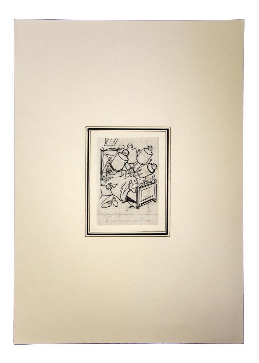 Gabriele Galantara Figurative Art – Study for The Donkey – Original-Bleistift und China-Tinte von G. Galantara – 1905