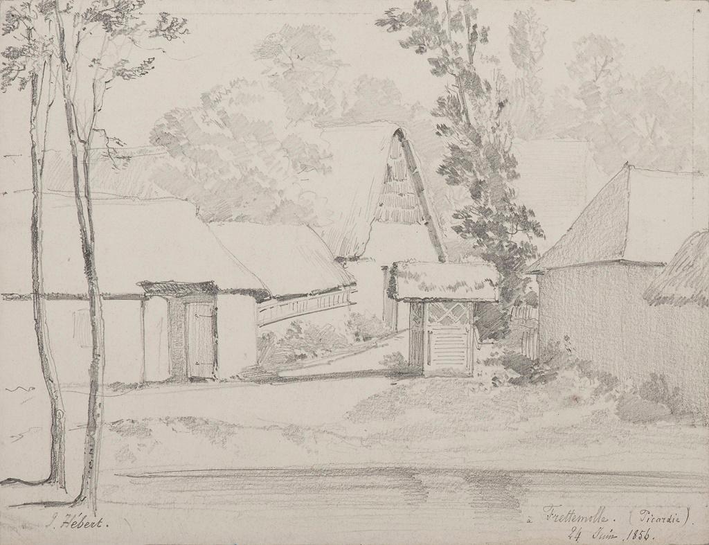 Ernest Hébert Landscape Art - The House in Picardie - Original Pencil by E. Hebert - 1856