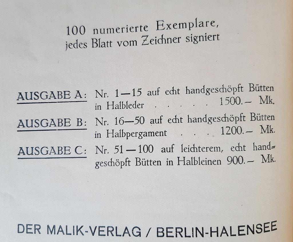 Das Gesicht der Herrschenden Klasse is an original modern rare book written by Wieland Herzfelde (Weggis 1896 – 1988) and illustrated by George Grosz (Berlin, 1823 - 1959, Berlin) in 1920.

Original Third augmented Edition.

Published by Malik,
