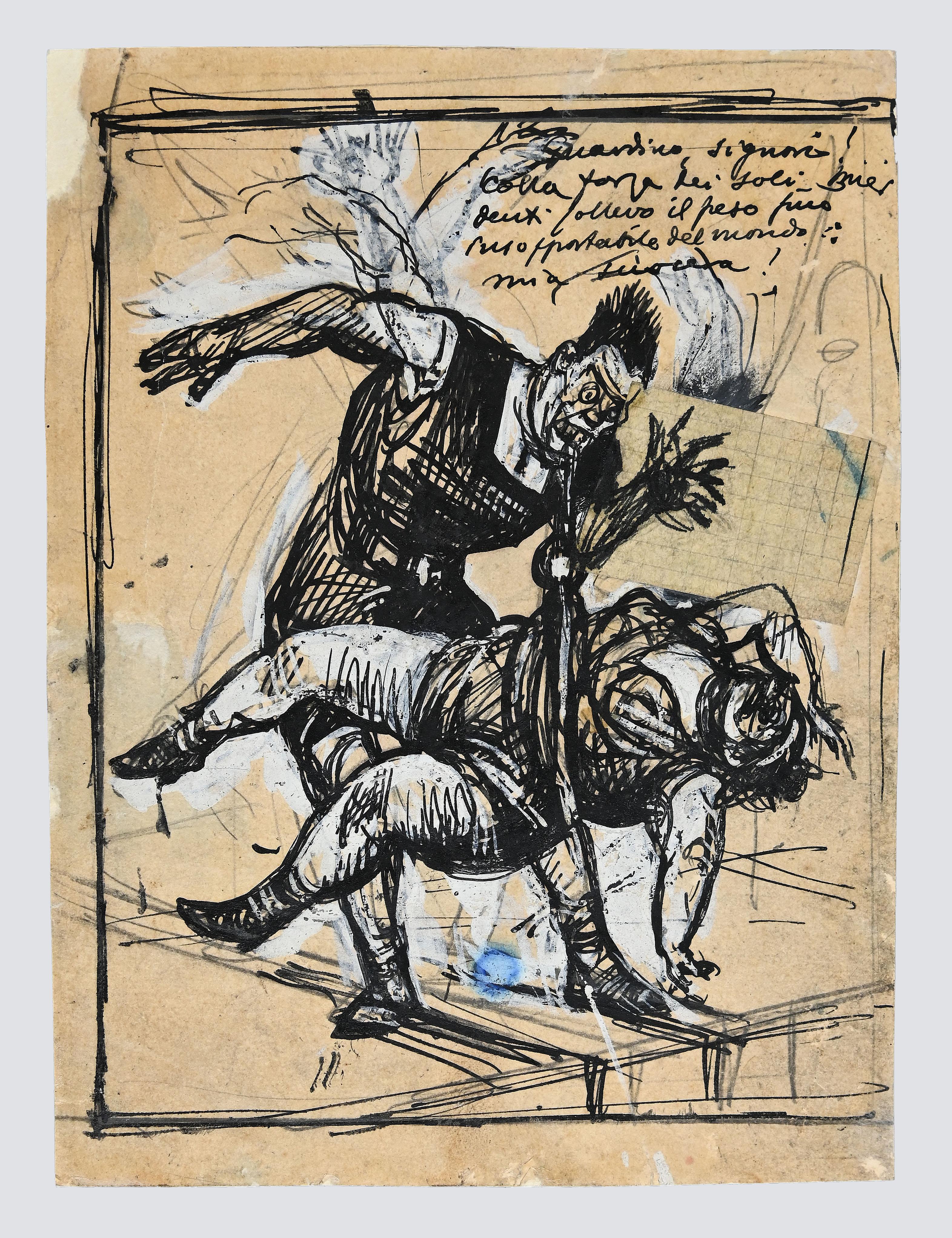 Gabriele Galantara Figurative Art - At the Circus - Original Ink Drawing by G. Galantara - Early 20th Century