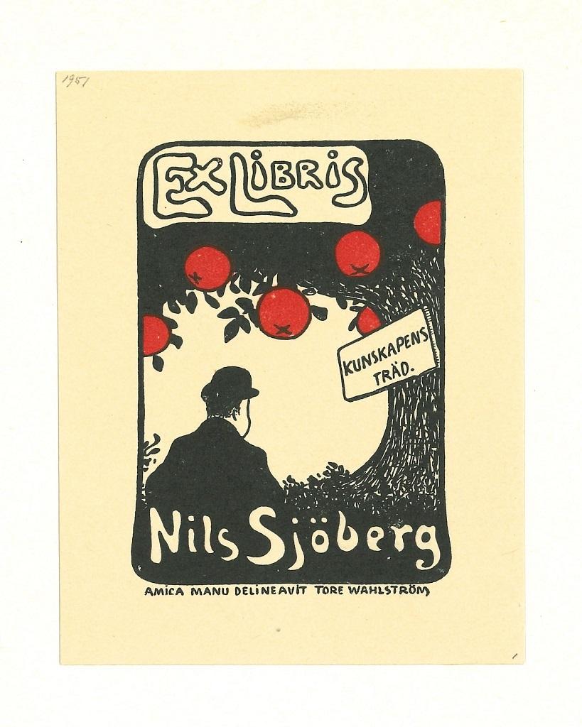 Ex Libris Nils Sjoberg - Original Woodcut - 1951