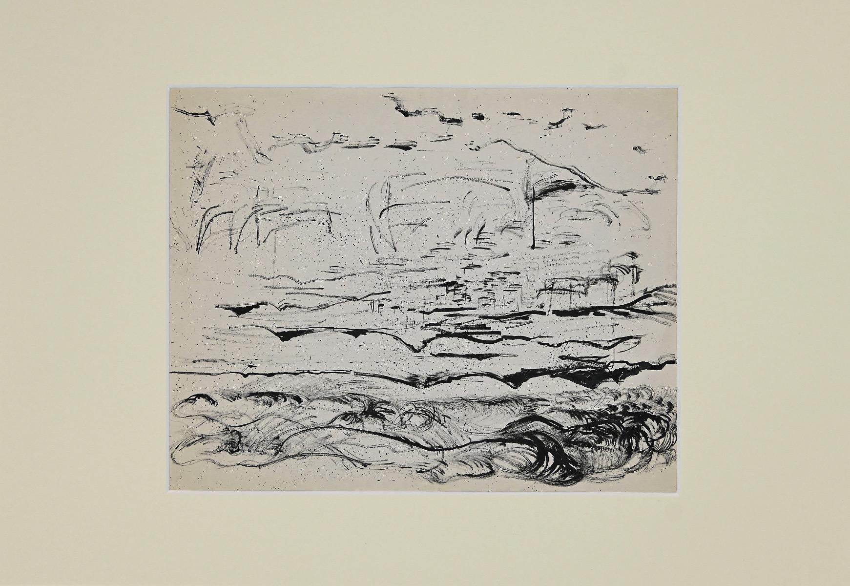 Paysage - Crayon et stylo d'origine d'Herta Hausmann - Milieu du XXe siècle