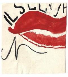 Un gangster - Disegno ad acquerello su carta di Mino Maccari - Anni '70