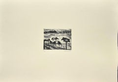 Animals in the corral - Original Etching on Paper by Nazareno Gattamelata - 1985