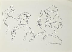 The Couple - Original Pen Drawing by Mino Maccari - 1970s