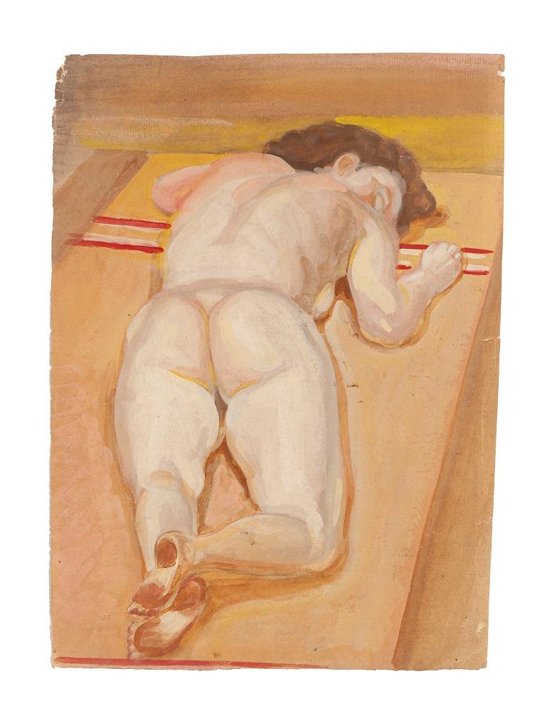 Nude of Lying Girl - Original Mixed Media by Jean-Raymond Delpech - 1940s