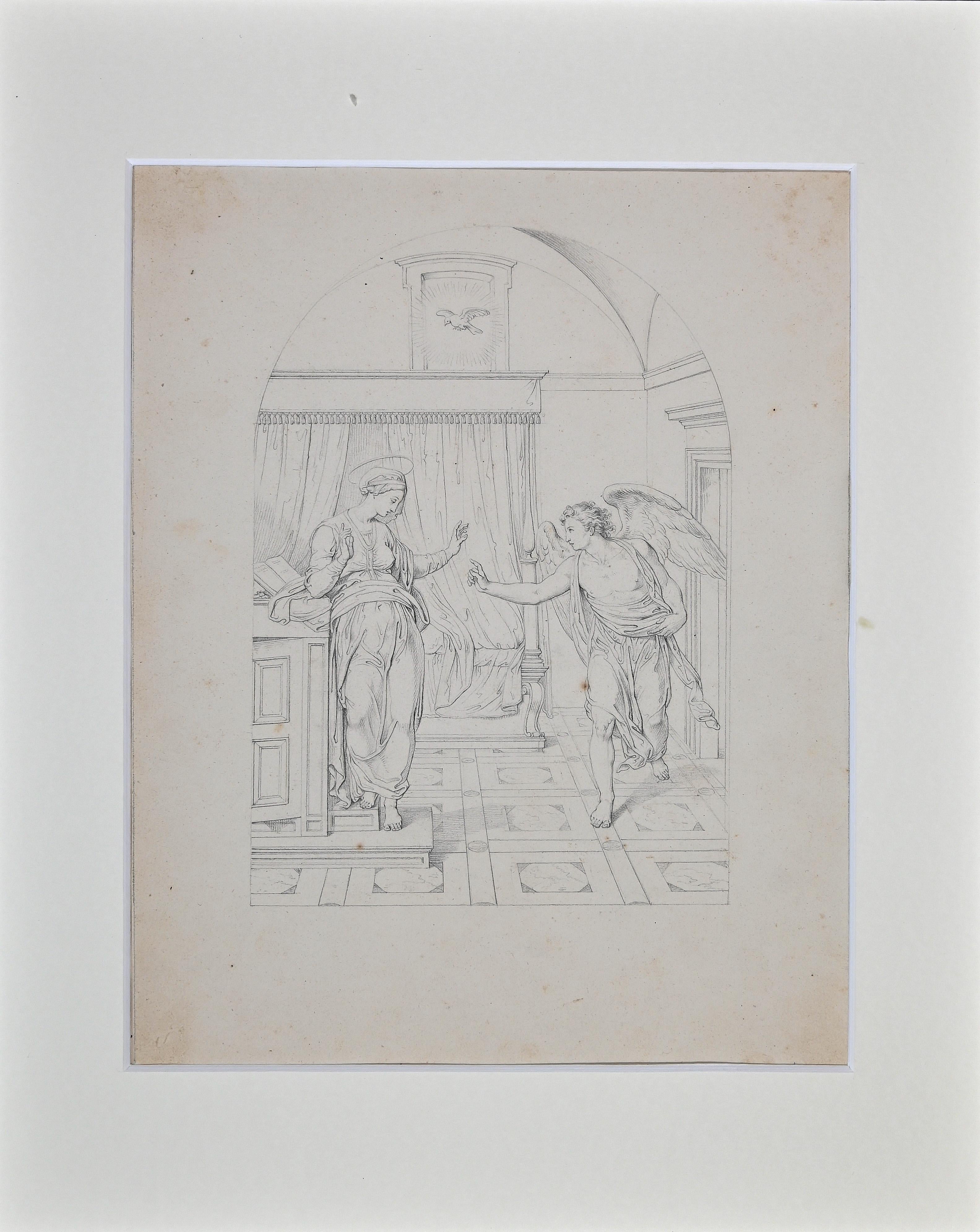The announcement in S. Maria sopra Minerva is an original drawing in pencil on paper, realized by Giovanni Fontana.

The state of preservation of the artwork is good except for some stains.

Passepartout: 35.3 x 28 cm

Hand-signed in the lower right