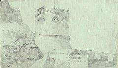 The Tower - Drawing original au crayon de Paul Louis Aleandre - Portefeuille du 19ème siècle