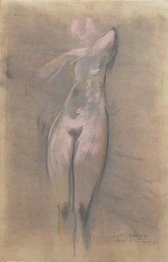 Nude - Original pastellfarbene Zeichnung, signiert ""Airone" - 1962