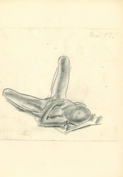 Femme au repos - dessin original au fusain d'Emmanuel Gondouin - années 1930