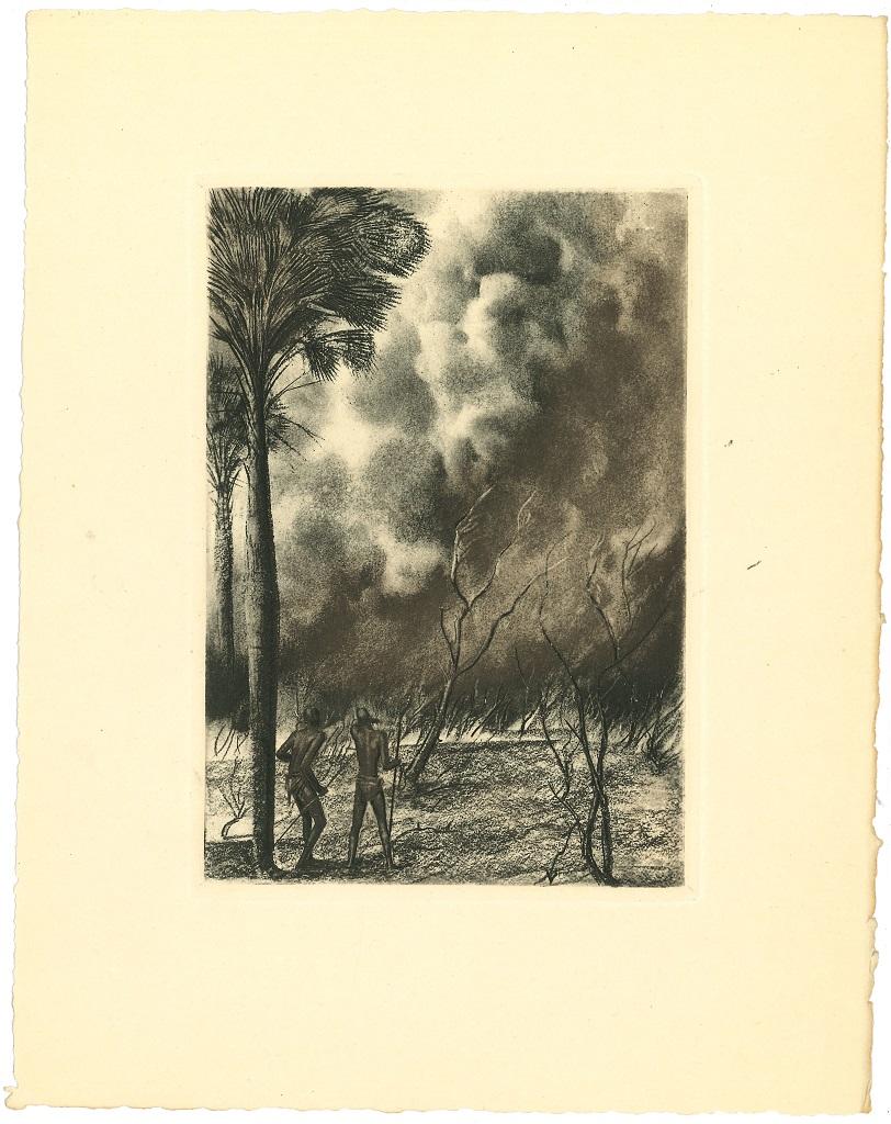 Africa - The Fire is an original artwork realized by Emmanuel Gondouin (Versailles, 1883 - Parigi, 1934) in 1930s.

Original lithograph, part of a collection entitled "Africa".

The work is glued to a cardboard.

Good condition.

Emmanuel Gondouin