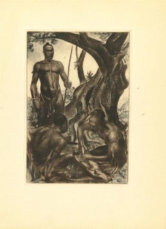 Africa - Cacciatori - Litografia originale di Emmanuel Gondouin - 1930