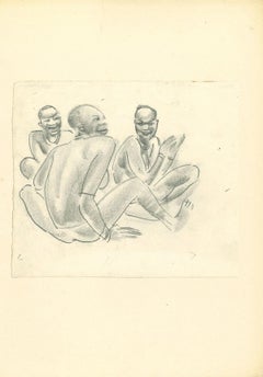 Vintage Africa - Women in Conversation - Original Lithograp by Emmanuel Gondouin - 1930s