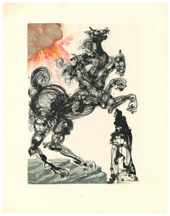 Cerberus - Original Woodcut Print by S. Dalì - 1963