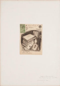 The Book Collection - Original Etching by Aglaus Bouvenne - 1900
