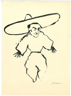 The Scarecrow – Tempera-Zeichnung von Mino Maccari – 1960er Jahre