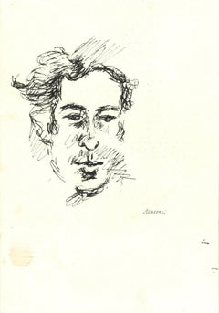 Male Portrait Sketched - Original Drawing by Mino Maccari - 1960s