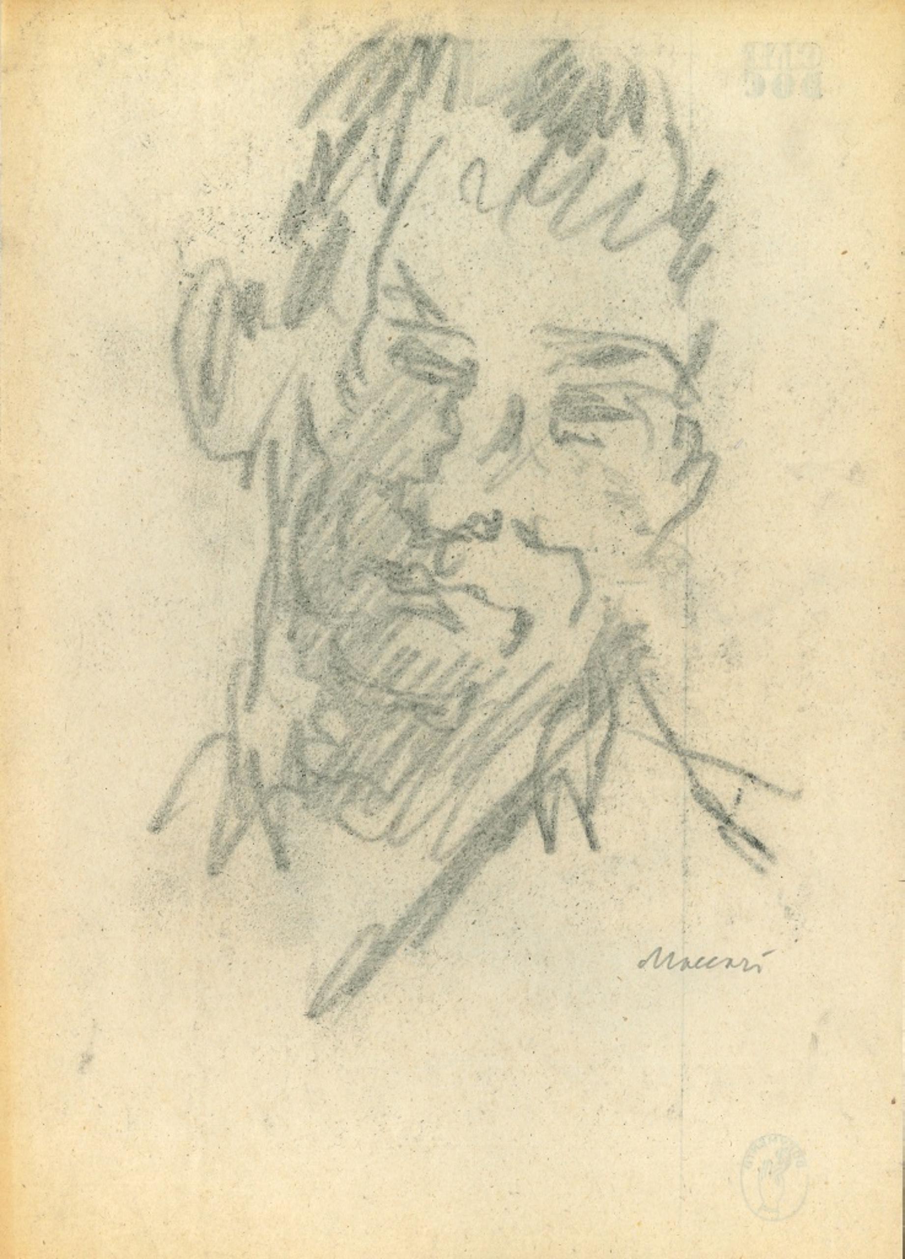 Portrait esquissé est un dessin original sur papier, réalisé vers les années soixante-dix par le grand artiste et journaliste italien, Mino Maccari (Sienne, 1898 - 1989).

Fusain sur papier de couleur ivoire.

Signé "Maccari" au crayon dans la marge