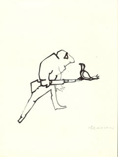 The Hunter in Love - Original China Ink by Mino Maccari - 1970s