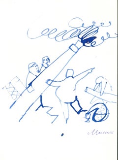 Retro Fate la Guerra! - China Ink Drawing by Mino Maccari - 1960s