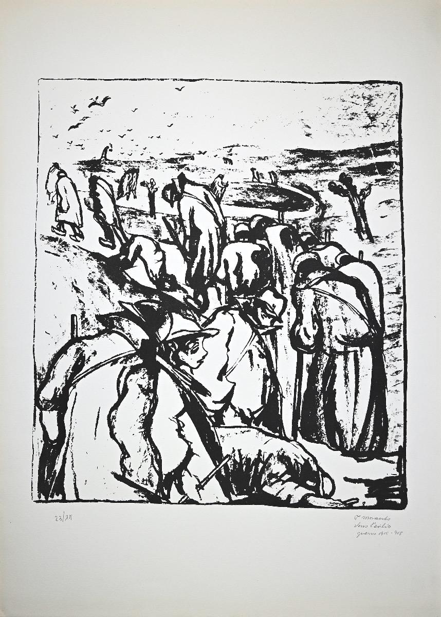 Towards Exile is an original artwork realized by Italian artist Pietro Morando (Alessandria 1889- 1980).

Original Lithograph.

Hand-signed on the lower right in pencil, titled and dated related to the depiction of artwork "1915-1918"

Numbered on