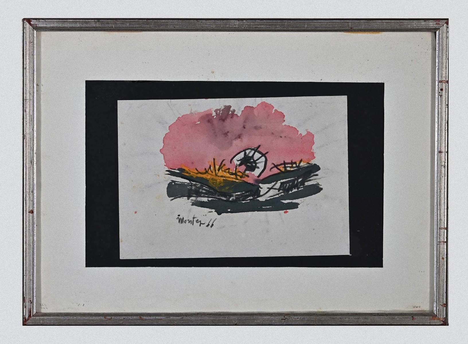 Pink Composition is an original artwork realized by Carlo Montesi in 1966.

Mixed colored watercolor on paper.

Includes wooden frame (with some minor defects) 26.2 x 2 x 37 cm

Hand signed and dated on the lower margin.